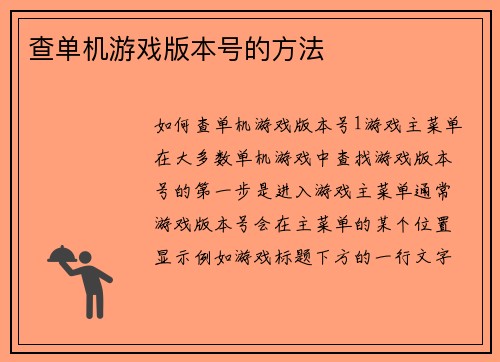 查单机游戏版本号的方法